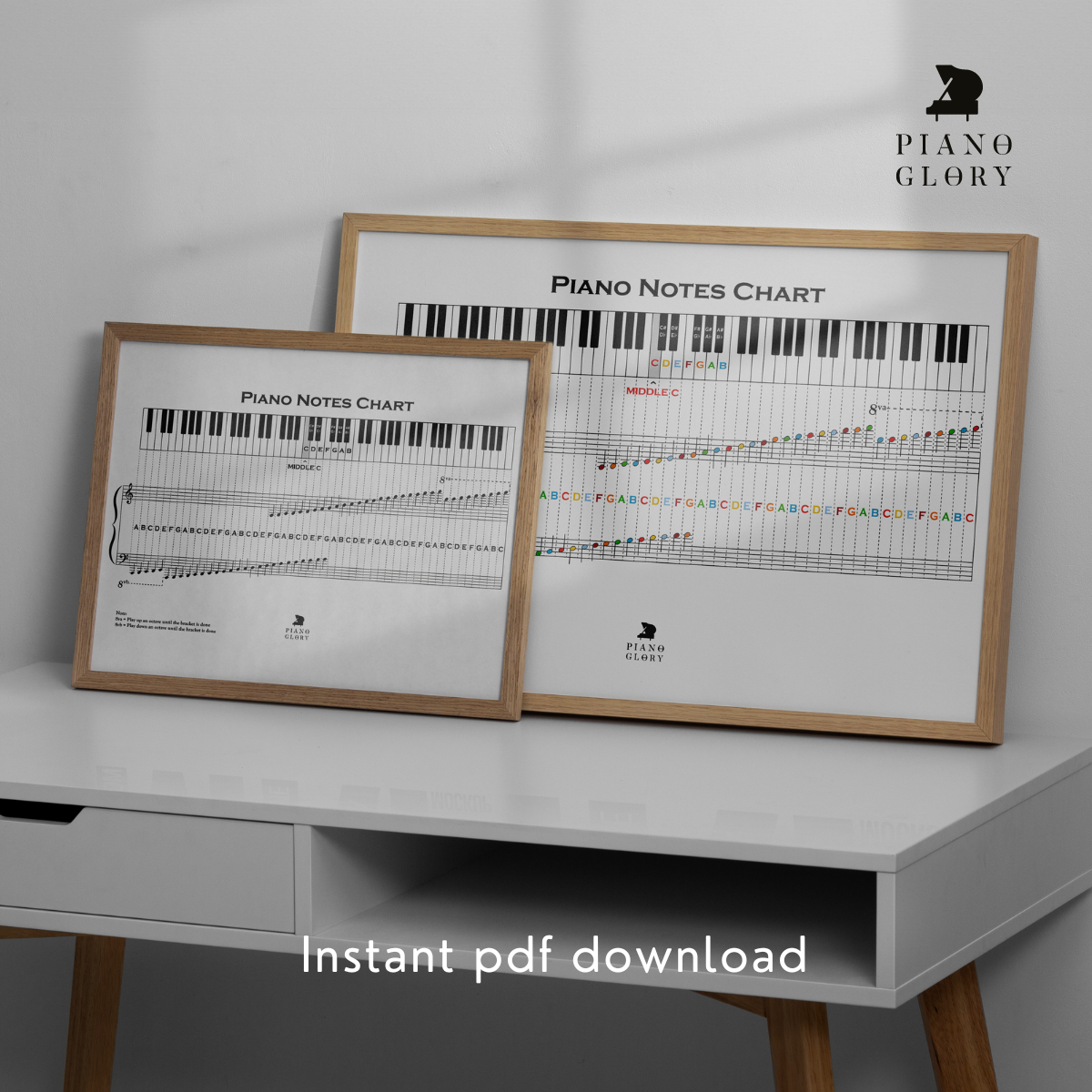 Piano Notes Chart | Instant pdf download, High Resolution, Multiple printing sizes | Learn how to read sheet music