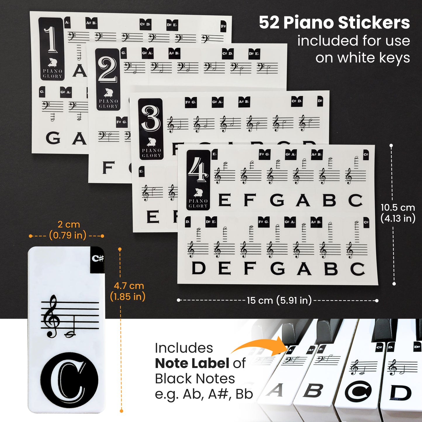 🎹 Piano Key Stickers for 37/49/61/76/88 Keys + BONUS Sheet Music with notes and learning materials