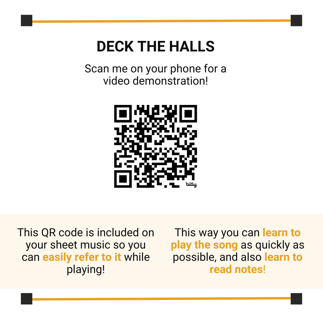 "QR code linking to a step-by-step tutorial for learning 'Deck the Halls' on piano. Perfect for beginners with access to 'Deck the Halls' piano sheet music and tips to master this festive favorite. Learn 'Deck the Halls' on piano today